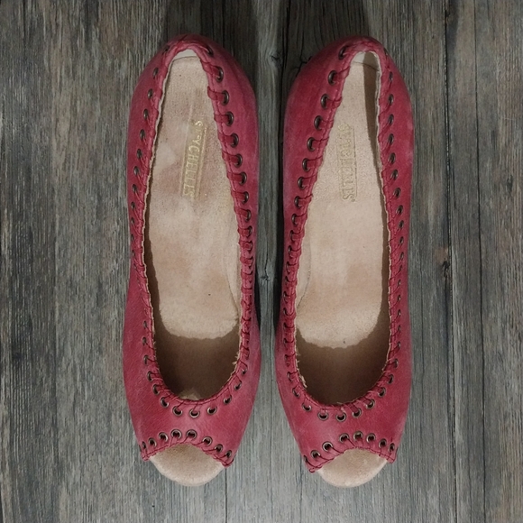 Seychelles Leather Platform Heels Shoes  Womens 8 Peep Toe Wedges - Picture 5 of 10